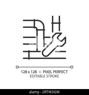 2D customizable thin linear black pipe repair icon Stock Vector