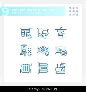 2D editable pixel perfect blue plumbing icons Stock Vector