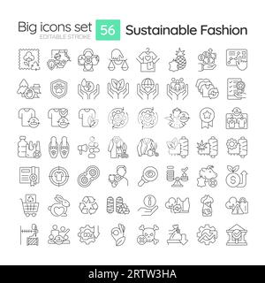 2D editable black big icons for sustainable fashion Stock Vector