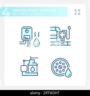 2D editable blue plumbing icons set Stock Vector