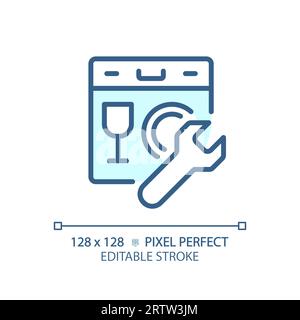 2D customizable thin linear dishwasher blue icon Stock Vector