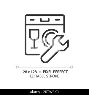 2D customizable thin linear dishwasher black icon Stock Vector