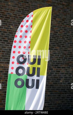 Oui oui oui slogan during Tour de France cycling in 2022 in Denmark Stock Photo