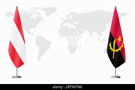 Austria and Angola flags for official meeting against background of world map. Stock Vector