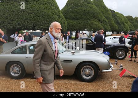 Prince Michael of Kent with Aston Martin DB5 (1964)(James Bond recreation), Concours of Elegance 2023, Hampton Court Palace, London, UK, Europe Stock Photo