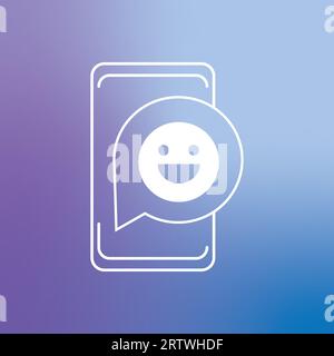 A symbols of Happy face wite mobile icon, aisolated gradient background. Stock Vector