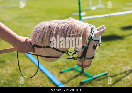 Hobby Horsing Competition On A Green Grass Hobby Horse Riders Jumping  Equestrian Sport Training With Stick Toy Horses In A Summer Sunny Day  Equipment For Hobbihorsing Stock Photo - Download Image Now 