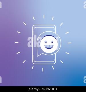 A symbols of Happy face wite mobile icon, aisolated gradient background. Stock Vector