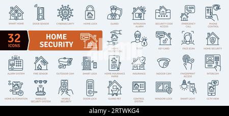Home security icons pack includes both the security hardware placed on a property and individuals personal security practices Stock Vector