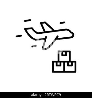 Logistic service sign. Plane, supply chain and place location outline icons. Delivery plane line icon. Export freight boxes symbol. Delivery plane lin Stock Vector