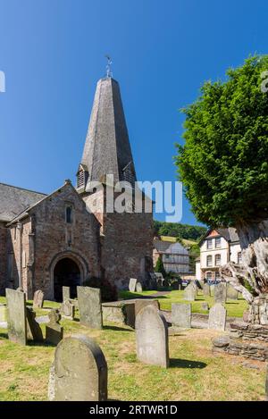 The Church of St Dubricius in the village of Porlock, Exmoor National Park, Somerset, England. Stock Photo