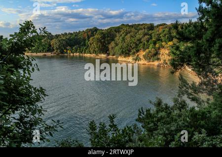 View of the bay overgrown with wild vegetation in Croatia Stock Photo