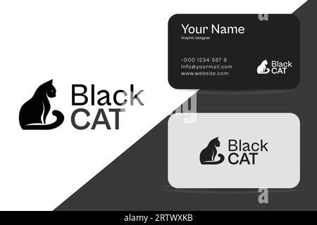 Editable Minimalist Black Cat Logo and Business Card Design Vector template Stock Vector