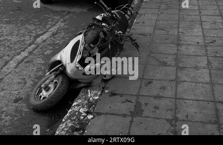 Old rusted abandoned motorcycle in desolate barn Stock Photo - Alamy