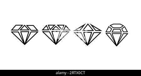 Line art gems, vector icons set. Diamonds linear illustration. Precious gemstones design elements. Stock Vector