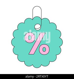 Round wavy edge with percent 2D linear cartoon marketing sticker Stock Vector