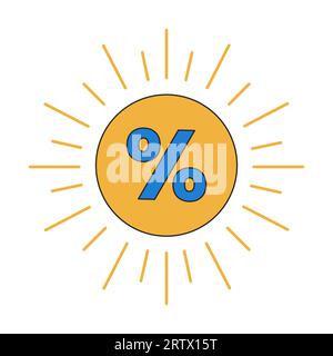 Percentage in sun sign 2D linear cartoon marketing sticker Stock Vector