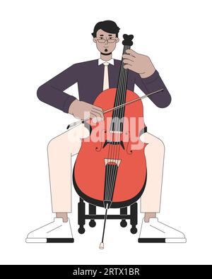 Cello musician line cartoon flat illustration Stock Vector