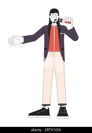 Male opera singer holding microphone line cartoon flat illustration Stock Vector