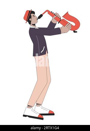 Jazz saxophone player line cartoon flat illustration Stock Vector