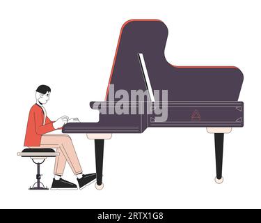 Pianist playing grand piano line cartoon flat illustration Stock Vector