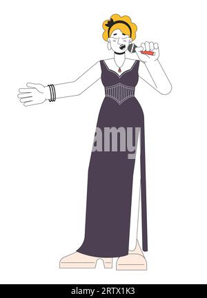 Jazz singer with microphone line cartoon flat illustration Stock Vector