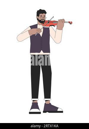 Male violin player line cartoon flat illustration Stock Vector