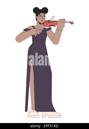 Solo violinist female line cartoon flat illustration Stock Vector