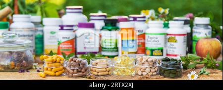 Kyiv, Ukraine - 07. 07. 2023. Supplements in jars with iHerb. Selective focus Nature Stock Photo
