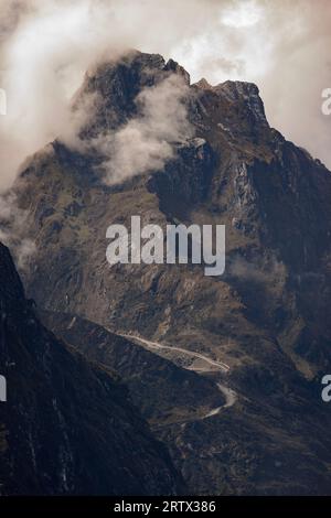 Close-up of the rugged mountain near Grasberg open pit mine in Papua, Indonesian highlands Stock Photo