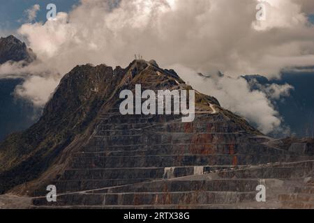 Close-up of the terraced side of the mountains near Grasberg open pit mine in Papua, Indonesian highlands Stock Photo