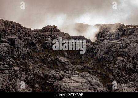 The unique rugged texture of the mountains near the Grasberg open pit mine in Papua, Indonesian highlands Stock Photo