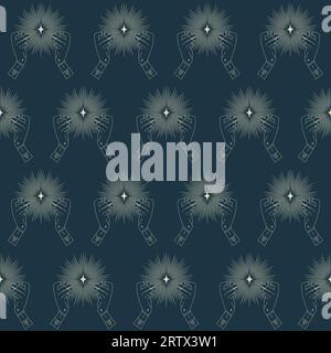 Seamless astrology pattern with hands and shooting star Stock Vector