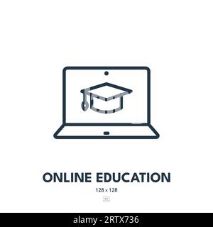 Online Education Icon. E-learning, Distance, Virtual. Editable Stroke. Simple Vector Icon Stock Vector
