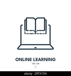 Online Learning Icon. E-learning, Education, Virtual. Editable Stroke. Simple Vector Icon Stock Vector