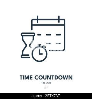 Time Countdown Icon. Calendar, Deadline, Stopwatch. Editable Stroke. Simple Vector Icon Stock Vector