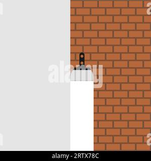 Brown brick wall with white plaster and trowel. Vector background. Stock Vector