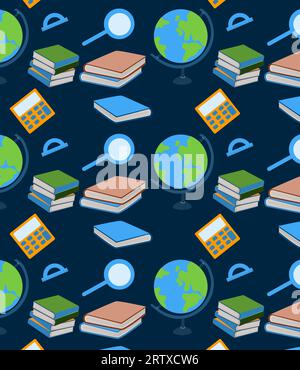 background for the formation of a seamless pattern with books and a globe Stock Vector