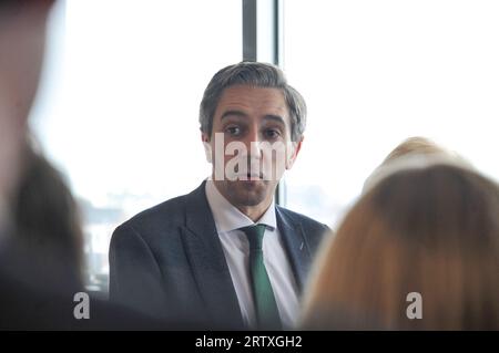 Limerick city, Ireland. 15th September, 2023 Fine Gael think in, Pictured below minister for Further and Higher Education, Research, Innovation and Science Simon Harris. Credit: Karlis Dzjamko/Alamy Live News Stock Photo