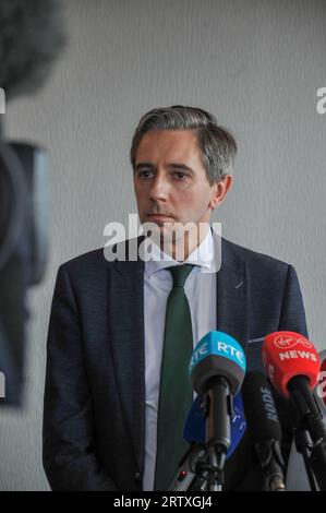 Limerick city, Ireland. 15th September, 2023 Fine Gael think in, Pictured below minister for Further and Higher Education, Research, Innovation and Science Simon Harris. Credit: Karlis Dzjamko/Alamy Live News Stock Photo