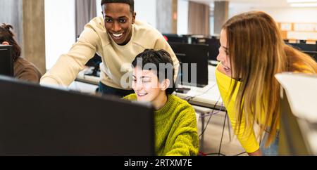Young classmates studying together in high school - Education concept Stock Photo