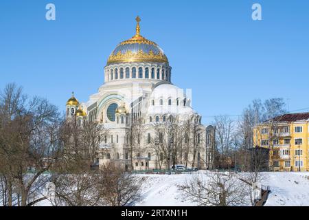 KRONSHTADT, RUSSIA - MARCH 13, 2023: View of the Cathedral of St. Nicholas the Wonderworker on a sunny March day Stock Photo