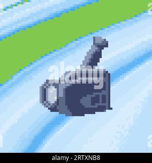 Pixel art cassette tape video camera recorder. Old camcorder vector icon in retro video game style Stock Vector