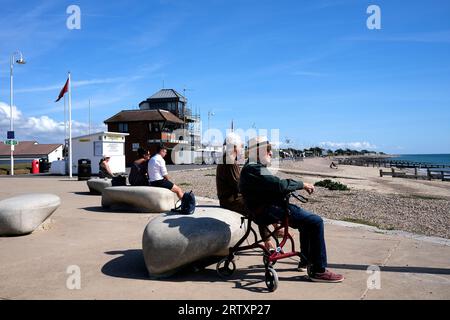 tourists relaxing in littlehampton town seaside resort,west sussex,uk september 14 2023 Stock Photo