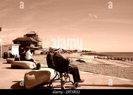 tourists relaxing in littlehampton town seaside resort,west sussex,uk september 14 2023 Stock Photo