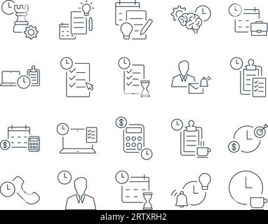 Time Management Icons Set. Productivity, Efficiency, Planning, Scheduling. Editable Stroke. Simple Icons Vector Collection Stock Vector
