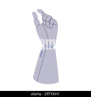 Hand of cyborg or robot is holding something. Mechanical palm with fingers. Artificial intelligence draws. Vector flat isolated illustration. Stock Vector