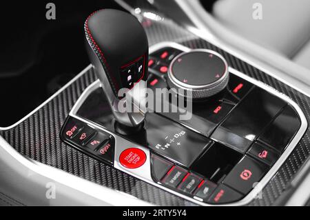 electronic gear shift  of the multifunctional automatic transmission of modern premiun sport car (overaltered) Stock Photo