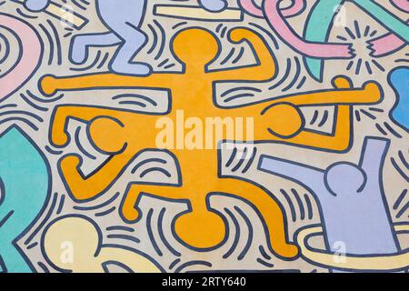 Pisa, Italy - 29 June 2023: Tuttomondo (All World) is the last mural created by American artist Keith Haring in 1989 before his death. Stock Photo