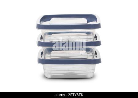 Set plastic food containers isolated on white background with clipping path Stock Photo